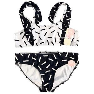KIDS GIRLS Black & White Swimming Suit Bikini SET – Size 16